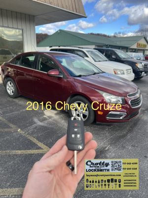 Key cut for a 2016 Chevy Cruze on site
